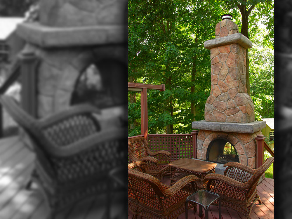 Deck, Furniture & Fireplace made up of Composite material Deck, Furniture & Fireplace made up of Composite material